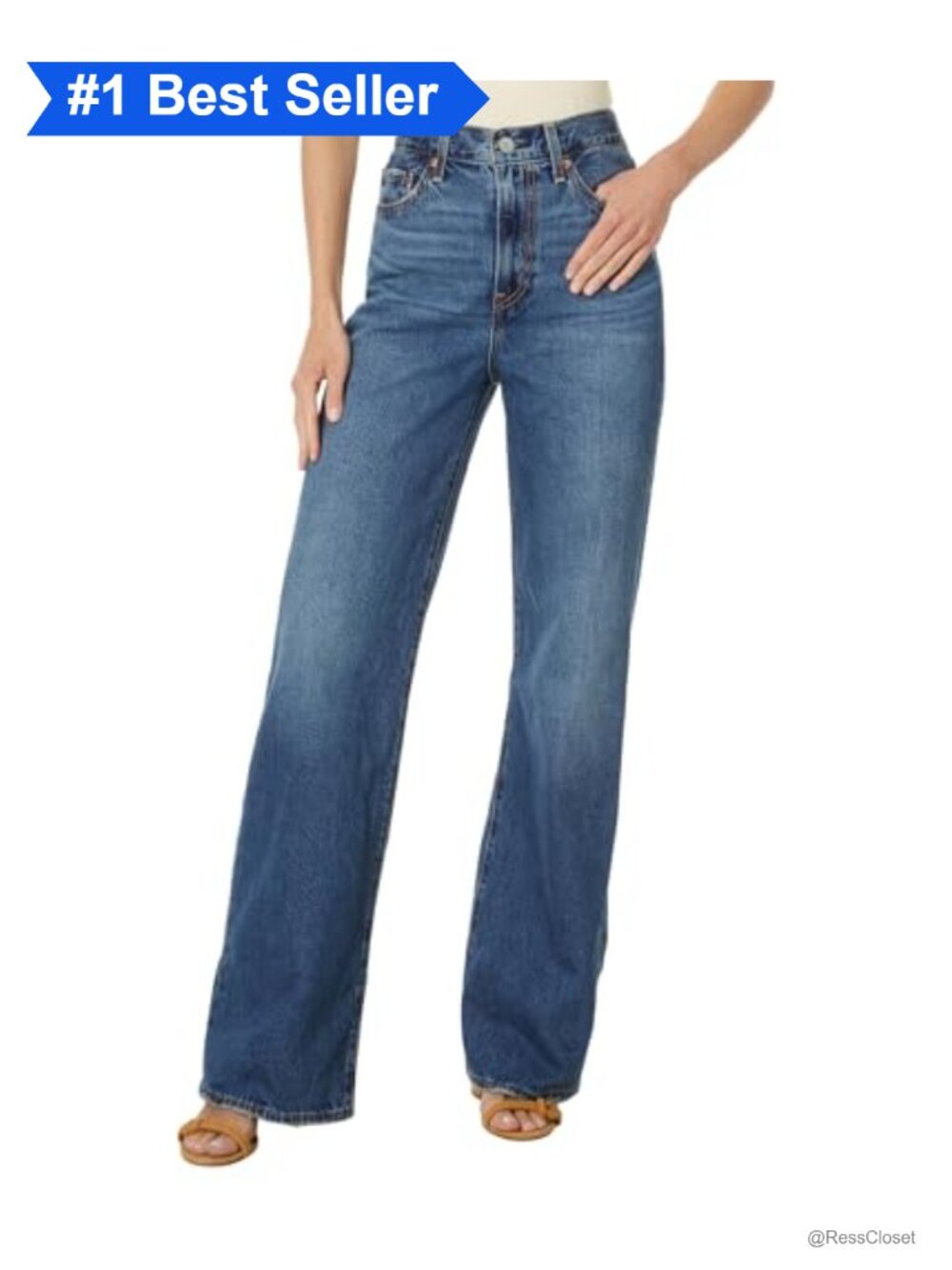 High Rise Ribcage Wide Leg Jeans 100% Cotton Non-Stretch 5-Pocket